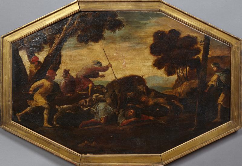 Continental School, "The Wild Boar Hunt," 19th c., (1 of 13)