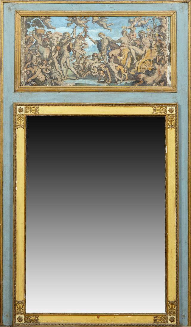 French Gilt and Polychromed Trumeau Mirror, late 19th (1 of 1)