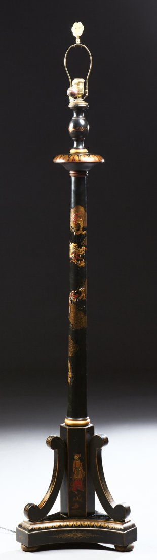 Black Lacquer Carved Wood Chinoiserie Floor Lamp, 20th (1 of 1)