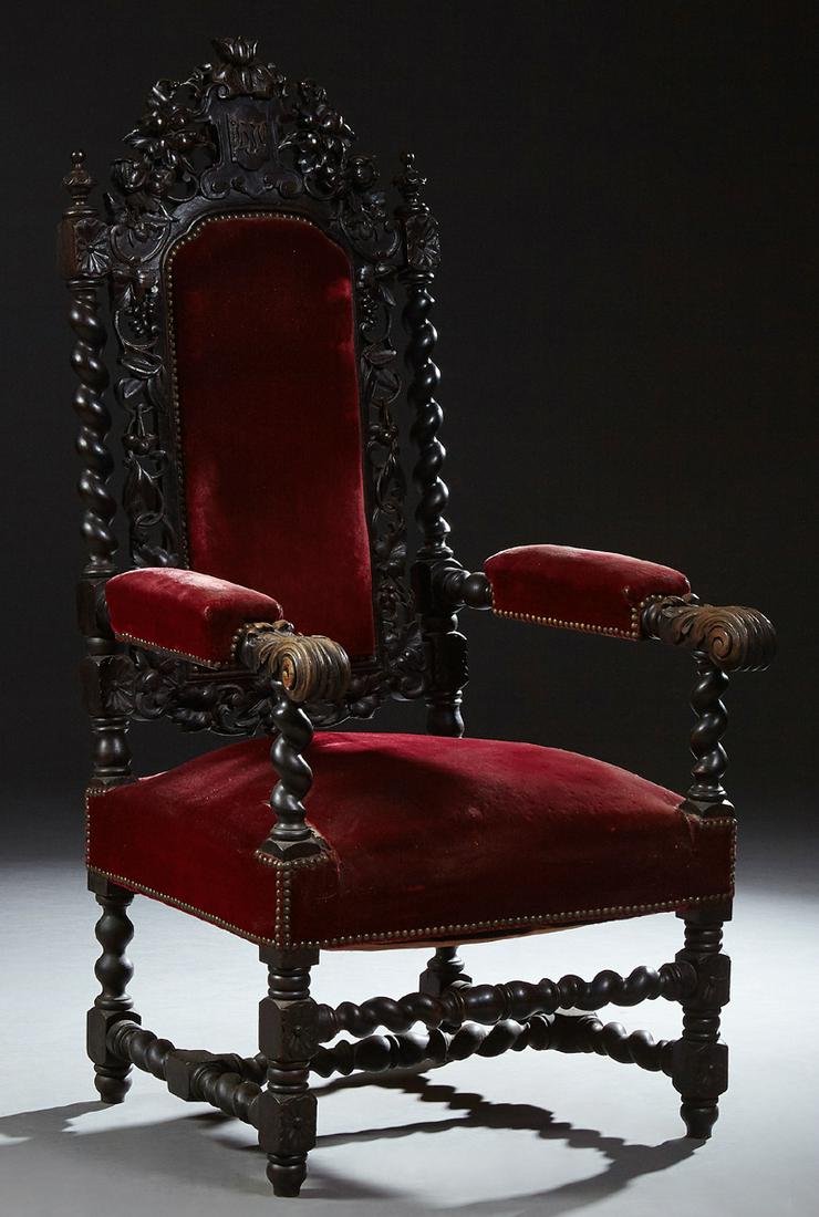 French Louis XIII Style Carved Oak Armchair, c. 1880, (1 of 1)