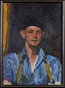 Wayman Adams (1883-1959, Texas), "Portrait of a Man in: Wayman Adams (1883-1959, Texas), "Portrait of a Man in a Black Cap," oil on canvas, unsigned, framed, H.- 27 1/2 in., W.- 19 1/4 in. Provenance: Estate of Wayman Adams, and descended in family: privat