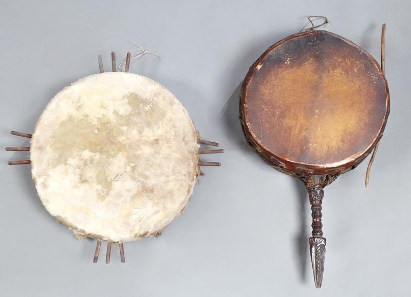 Two Tibetan Shaman Goat Skin Drums, 20th c., one double (1 of 1)