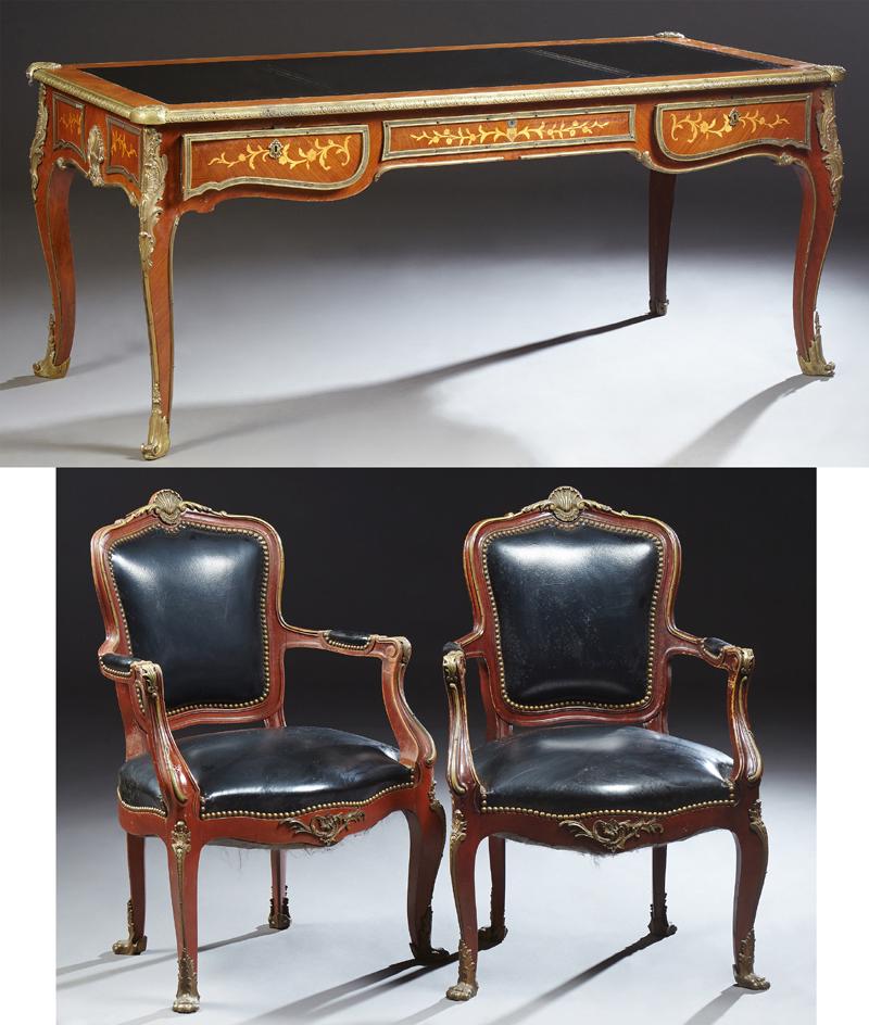 Louis XV Style Marquetry Inlaid Ormolu Mounted Mahogany (1 of 3)