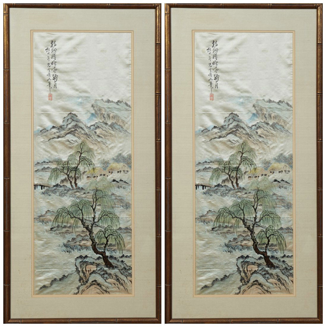 Pair of Chinese Silk Embroideries, early 20th c., of (1 of 5)