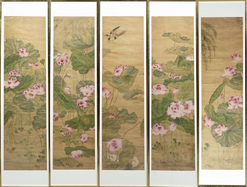 Group of Five Large Chinese Silk Scrolls, early 20th (1 of 11)