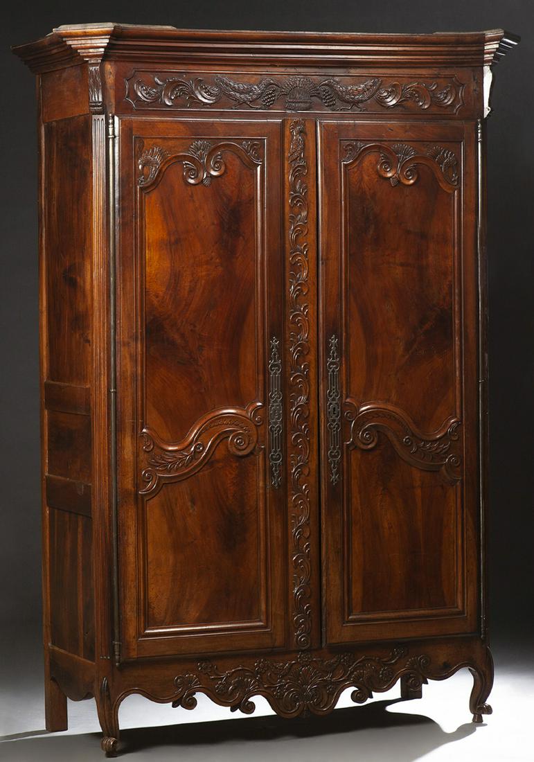 French Provincial Carved Walnut Louis XV Style Armoire, (1 of 3)