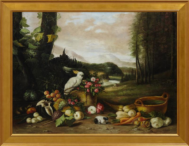 American School, "Still Life with Cockatoo," early 20th (1 of 3)