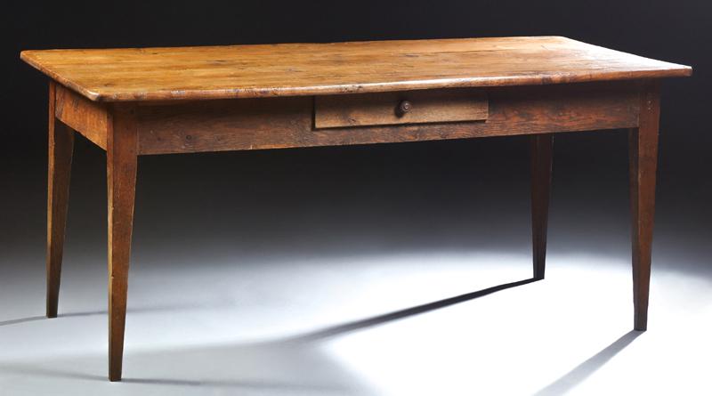 French Provincial Carved Oak Farmhouse Table, 19th c., (1 of 1)