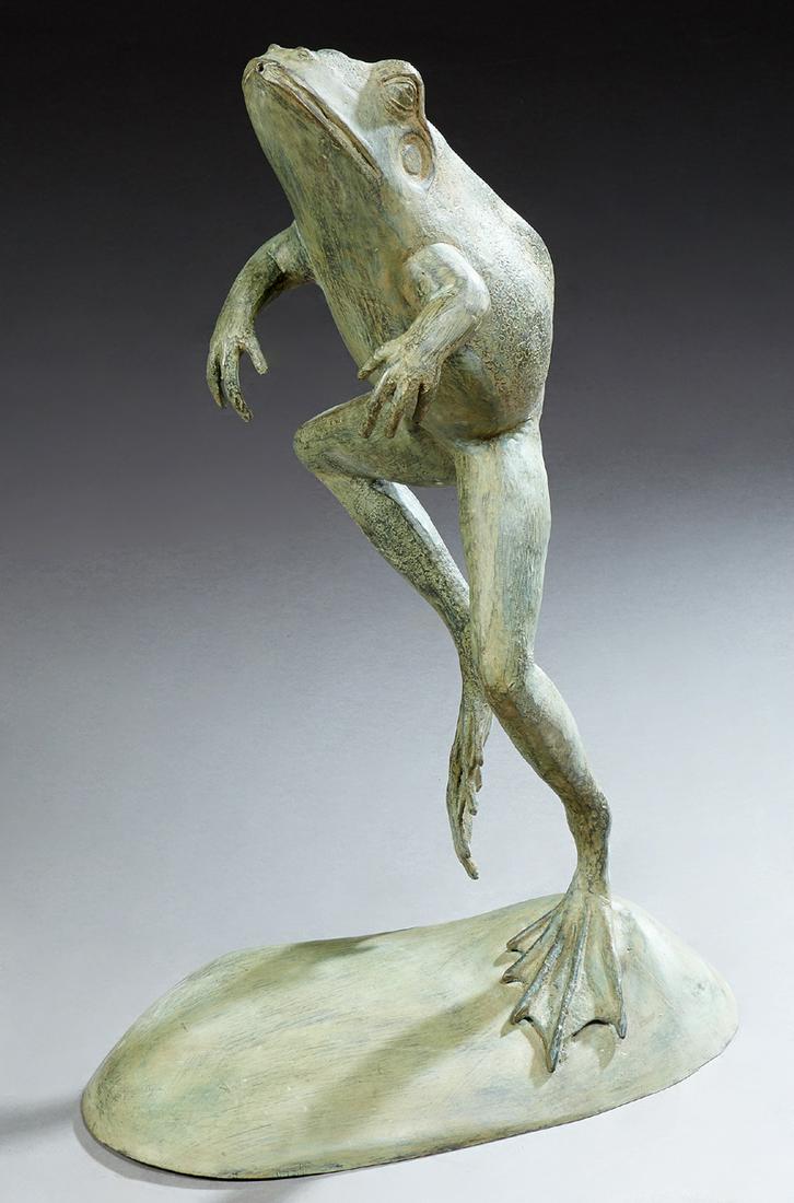 Bronze Jumping Frog Fountain Figure, 20th c., on an (1 of 1)