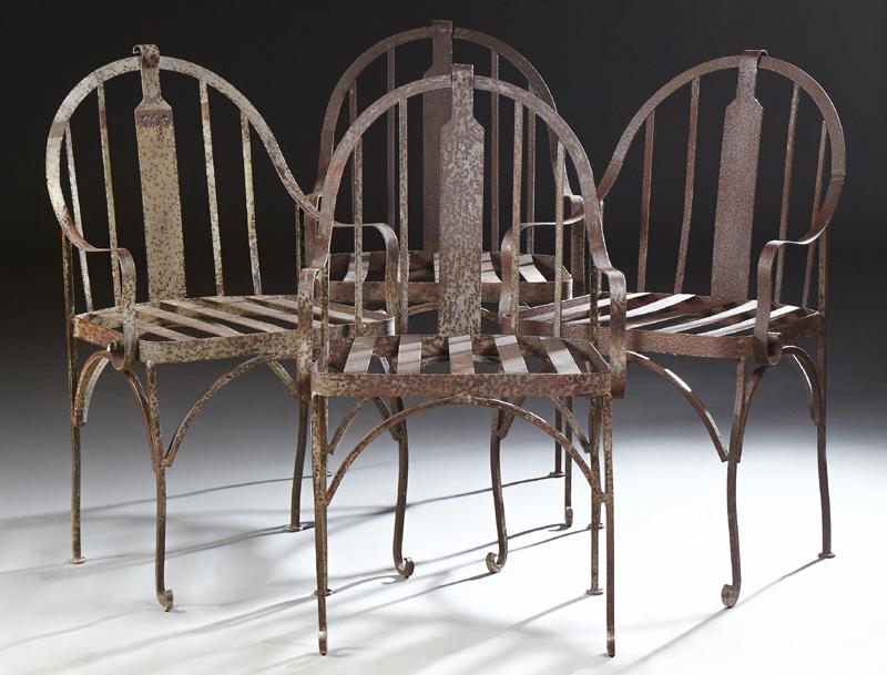 Set of Four Wrought Iron Patio Armchairs, 20th c., the (1 of 1)