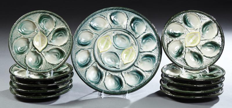 French Majolica Eleven Piece Oyster Set, late 19th c., (1 of 1)