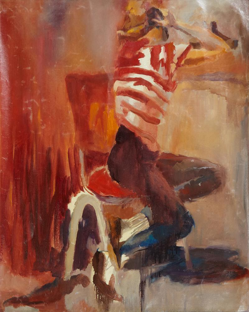 Kitty O'Meallie (1915-2014, Newcomb College), "Teen on: Kitty O'Meallie (1915-2014, Newcomb College), "Teen on the Phone," oil on canvas, signed lower left vertically, unstretched and unframed, now shrink wrapped, H.- 35 3/4 in., W.- 29 in.