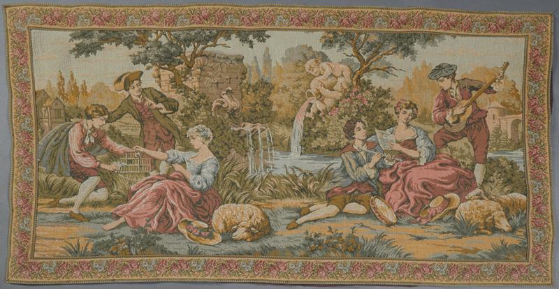 French Cotton Tapestry, 20th c., of a garden party, (1 of 1)