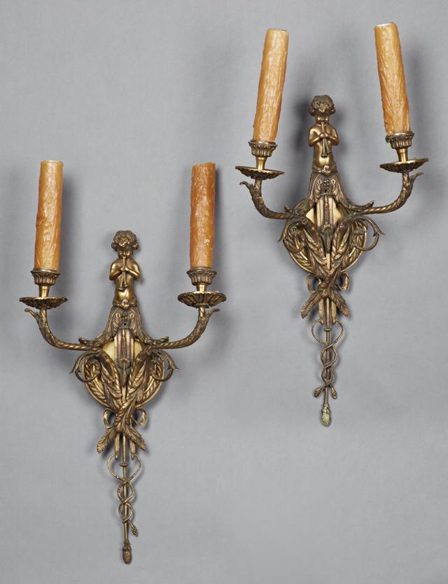Pair of French Style Gilt Bronze Two Light Sconces, (1 of 1)