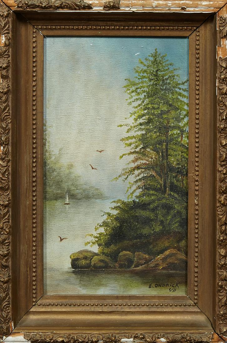 E. Ondrick, "Lake Scene with Sailboat," early 20th c., (1 of 1)