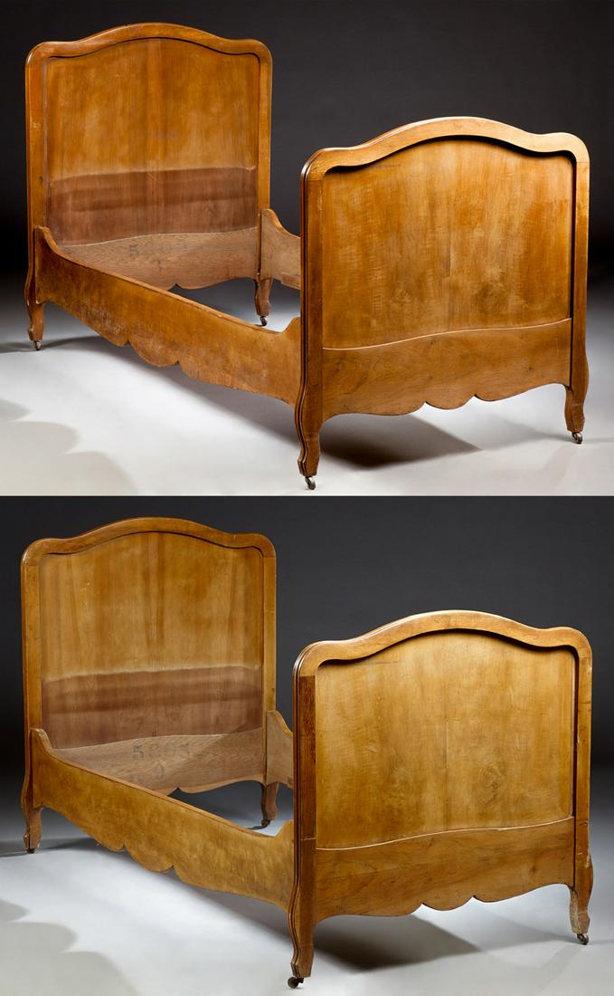 Pair of French Provincial Carved Cherry Sleigh Beds, (1 of 3)