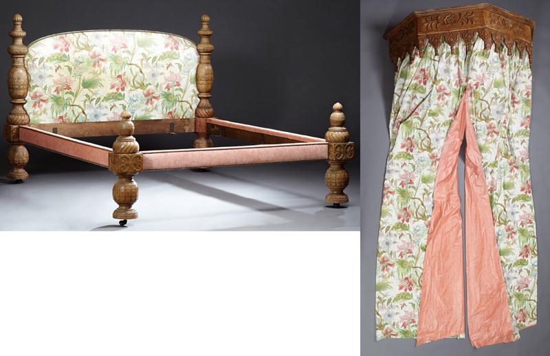 French Provincial Carved Walnut Canopy Double Bed, late (1 of 3)