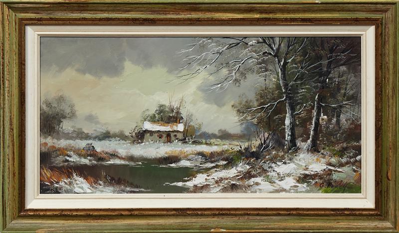G. Percy, "Snowy Landscape with Cottage," 20th c., oil (1 of 1)