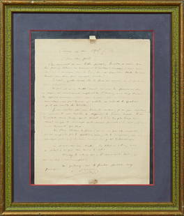 Camille Saint Saens (1835-1921), French Composer,: Camille Saint Saens (1835-1921), French Composer, Autographed letter May 4, 1918, verso with a typewritten English translation, presented in a polychromed and gilt frame, H.- 10 7/8 in., W.- 8 3/8 in.