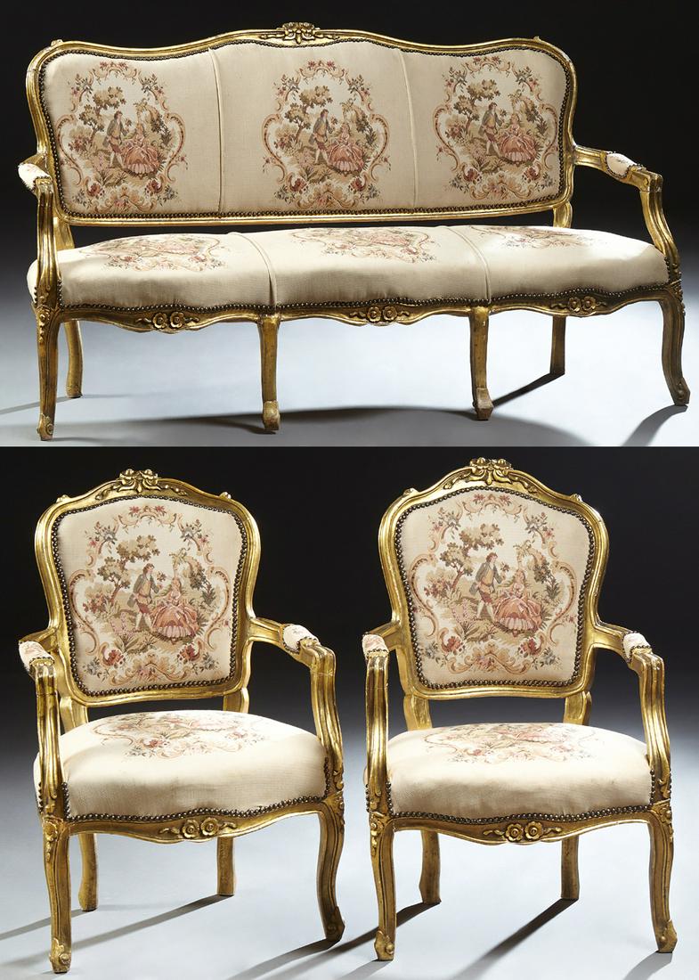 Three Piece Louis XV Style Gilt Parlor Suite, 20th c., (1 of 3)