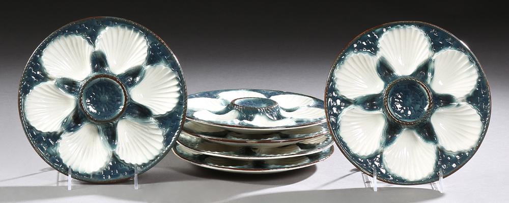 Set of Six French Majolica Oyster Plates, 20th c., (1 of 1)