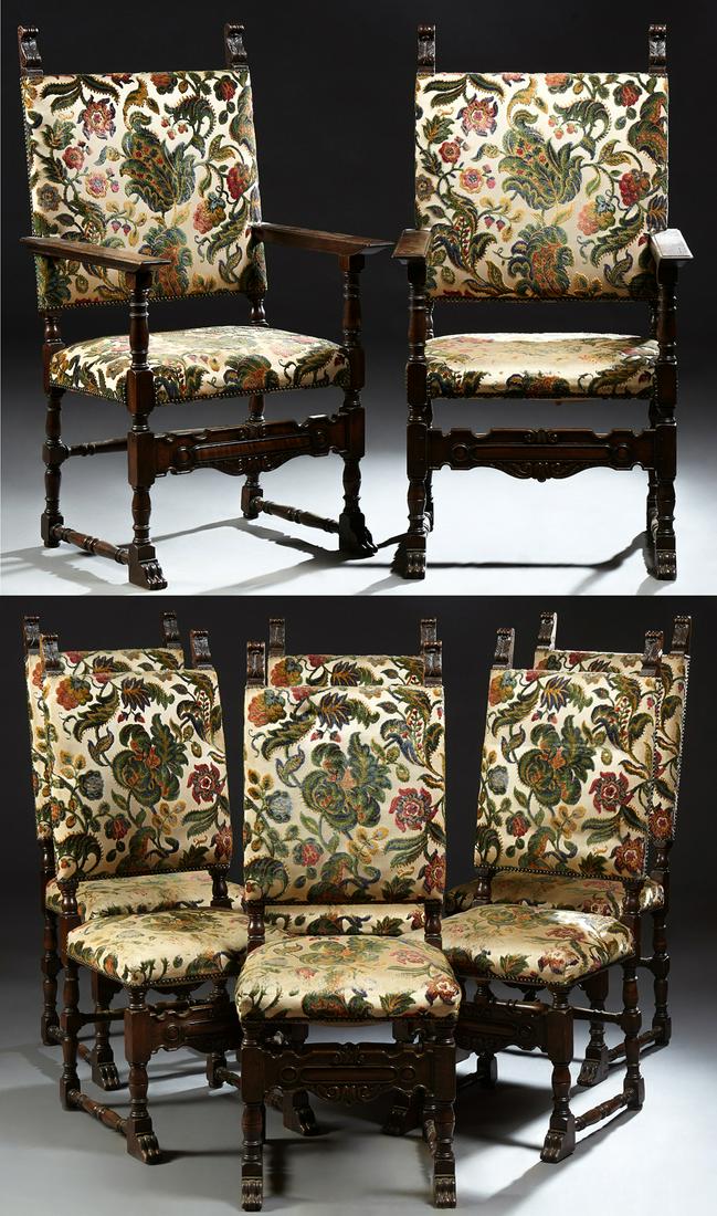 Set of Eight (6 +2) French Henri II Style Carved Oak (1 of 3)