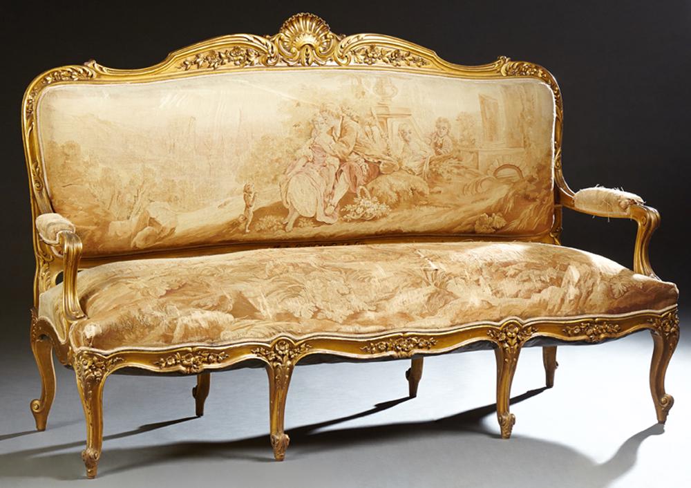 French Carved Giltwood Louis XV Style Settee, late 19th (1 of 1)