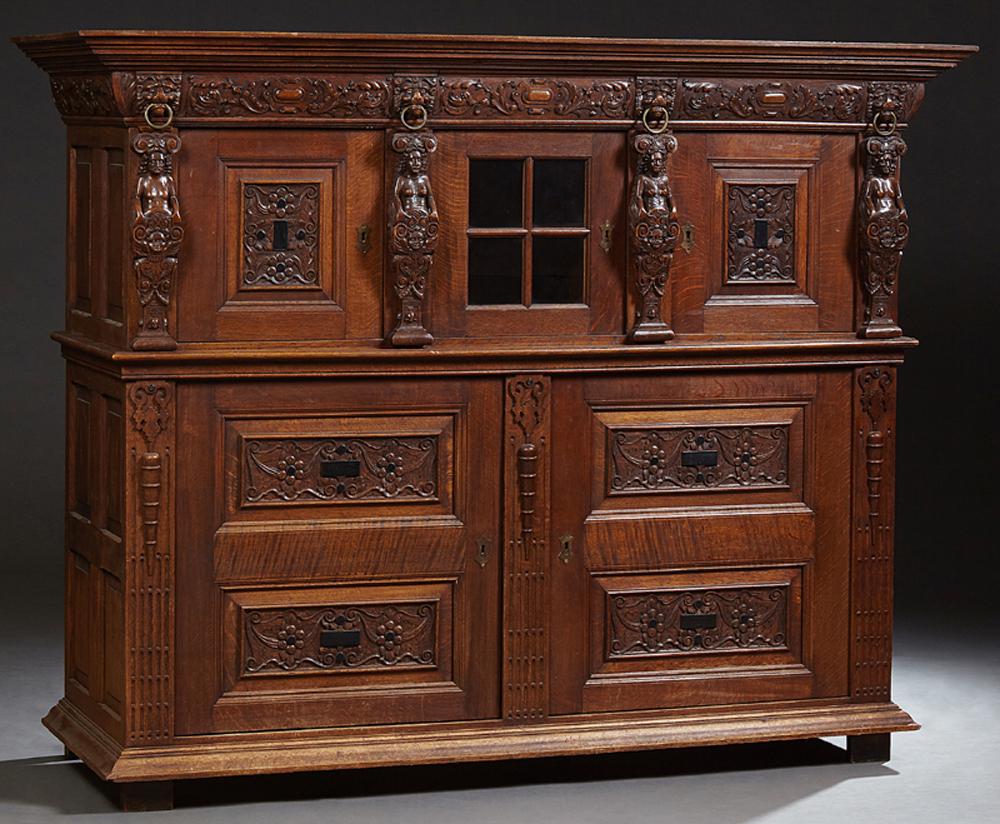 Belgian Renaissance Style Carved Oak Figural Sideboard, (1 of 1)