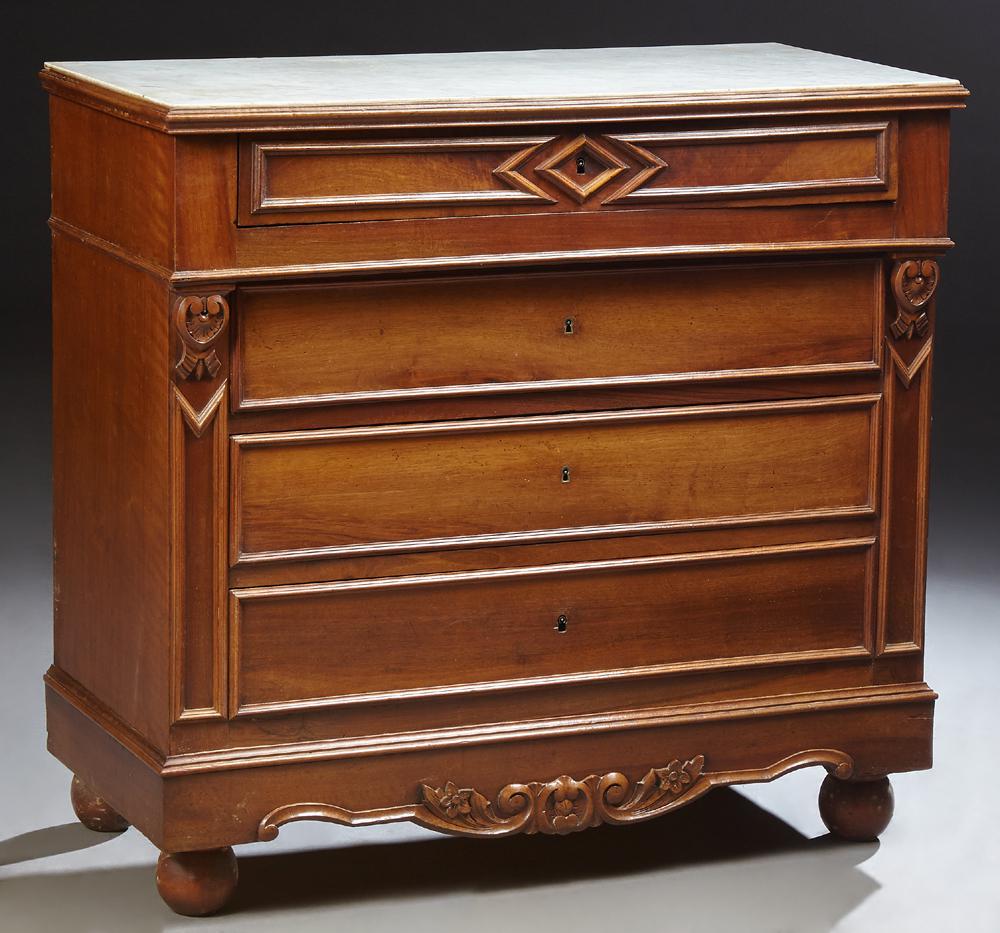 French Carved Walnut Marble Top Commode, c. 1870, the (1 of 1)