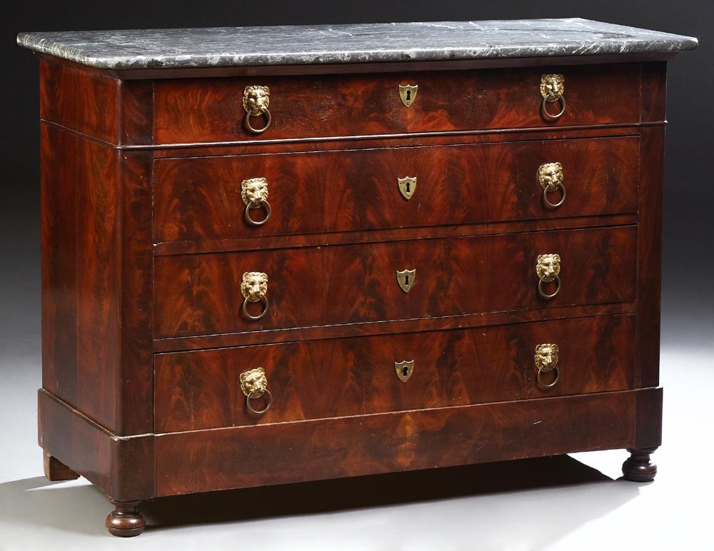 French Empire Style Marble Top Flame Mahogany Commode, (1 of 6)