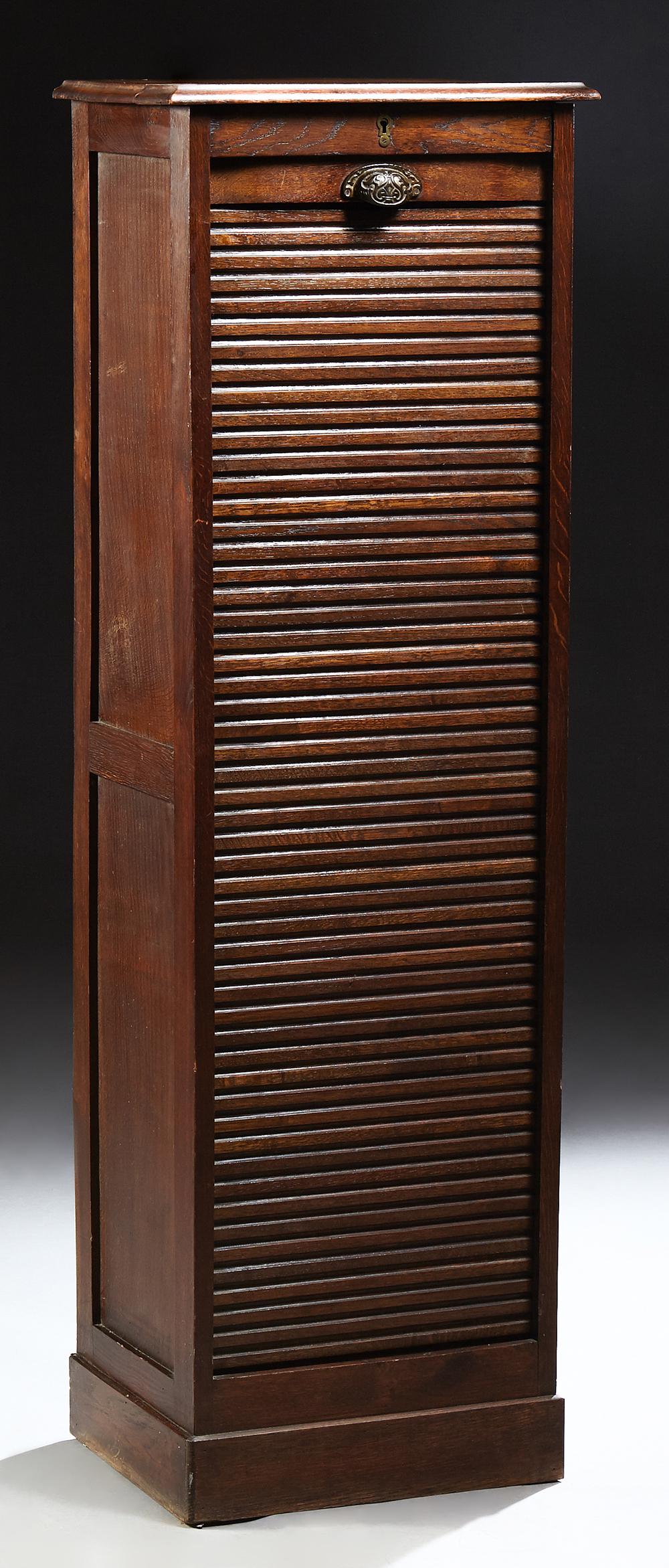 Oak Roll Top Filing Cabinet, early 20th c., the stepped (1 of 2)