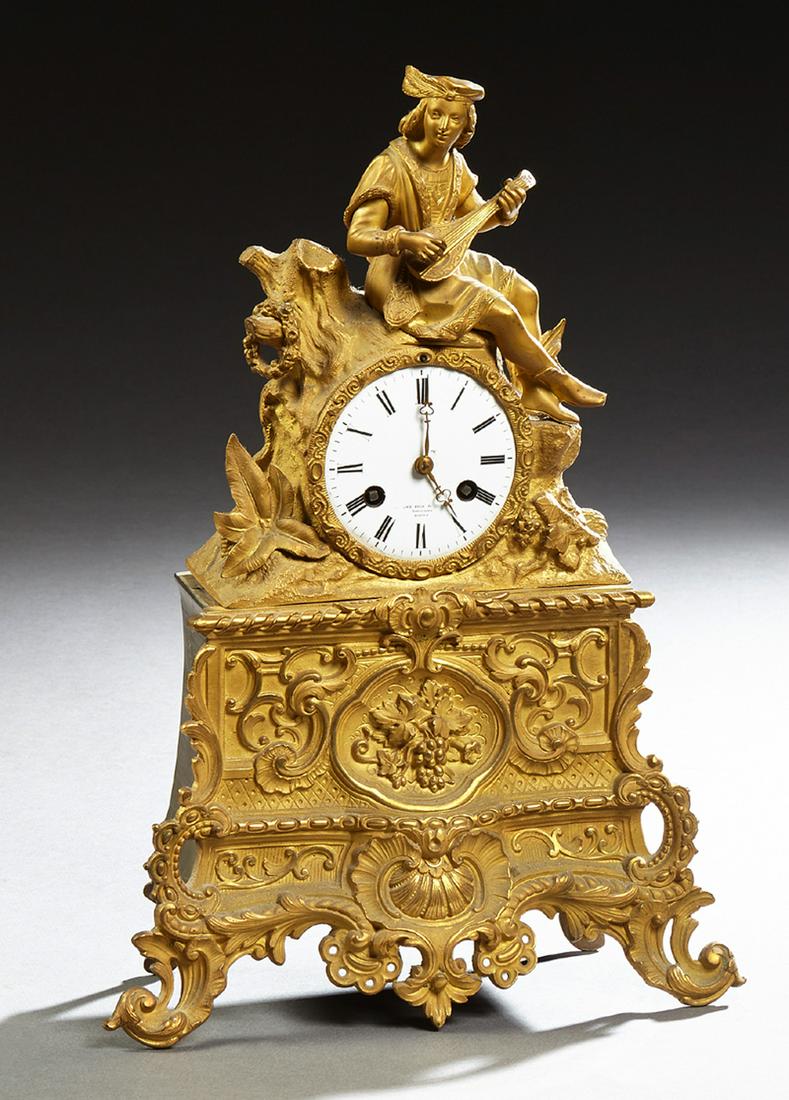 Louis XV Style Gilt Bronze Figural Mantel Clock, 19th (1 of 1)