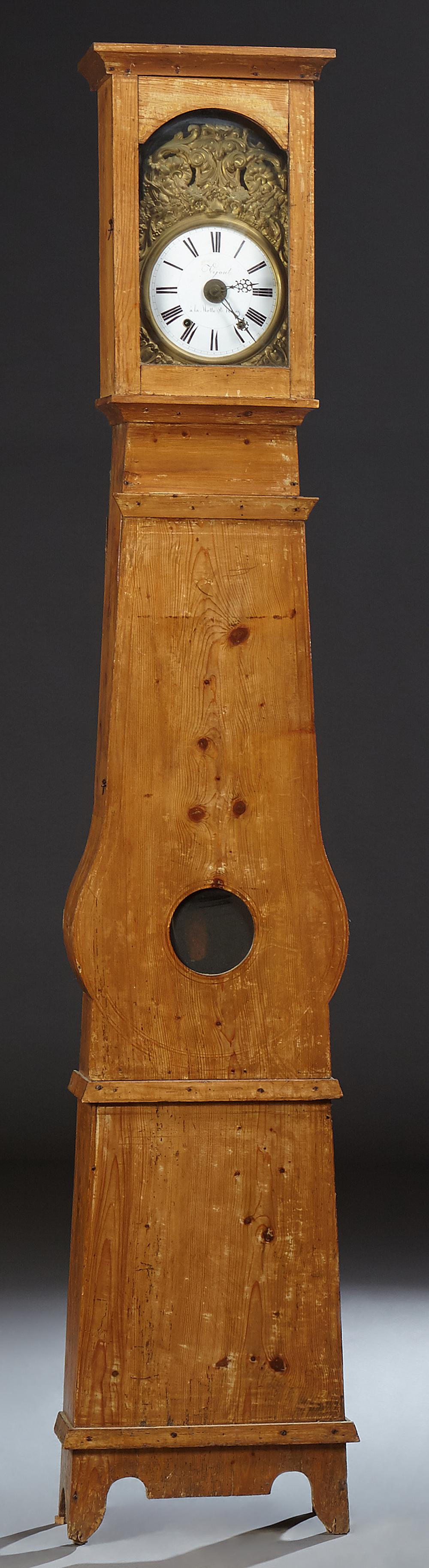 French Provincial Carved Pine Tallcase Clock, 19th c., (1 of 1)