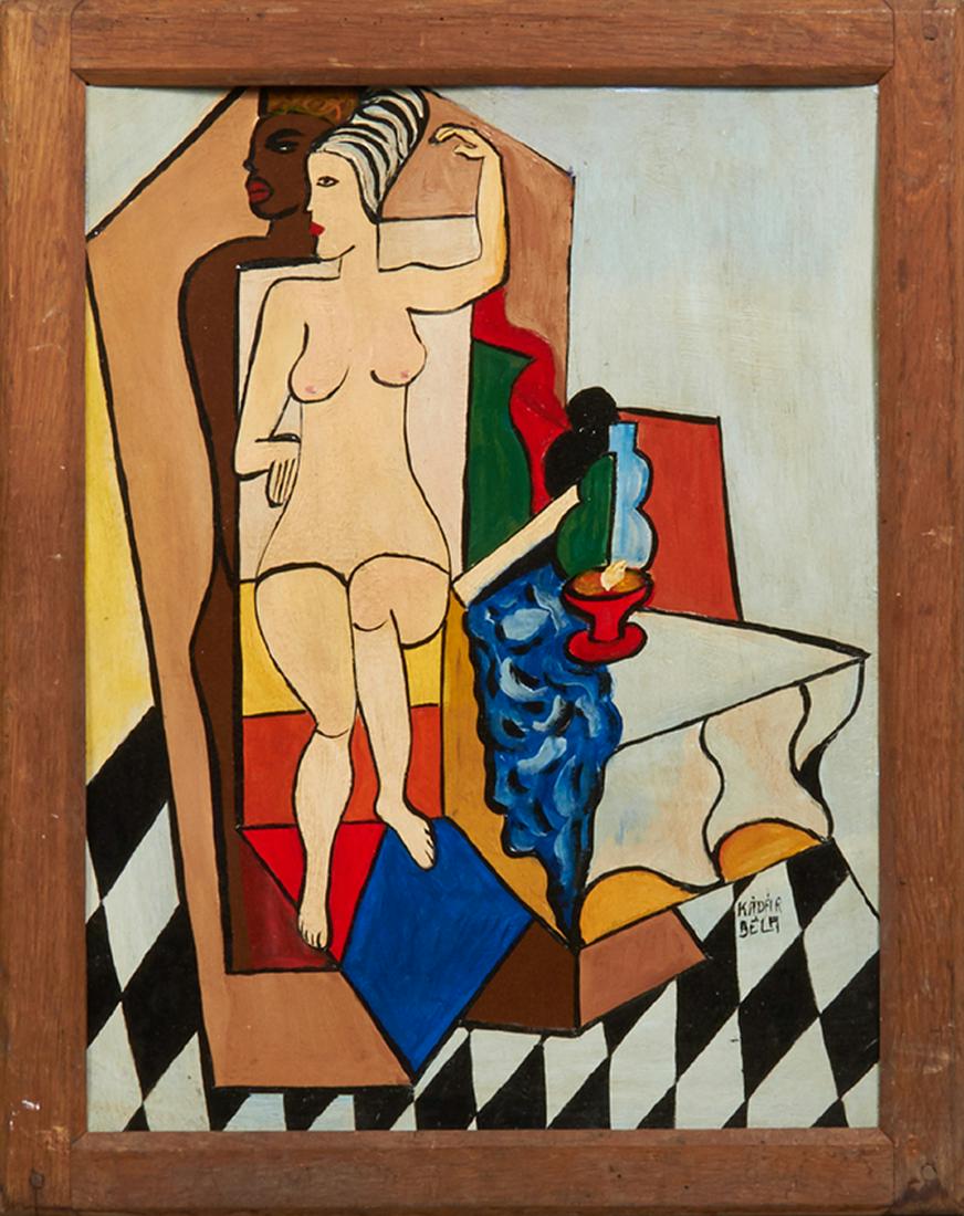 Attributed to Bela Kadar (1877-1956, Hungarian),: Attributed to Bela Kadar (1877-1956, Hungarian), "Reclining Nude," early 20th c., oil on board, signed center right, framed, H.- 21 1/4 in., W.- 16 in.