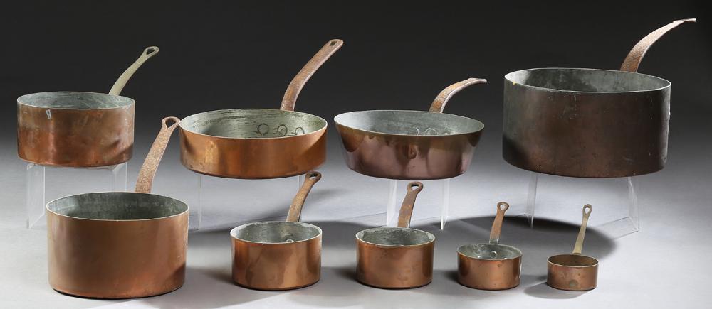 Group of Nine French Graduated Copper Sauce Pans, late (1 of 1)
