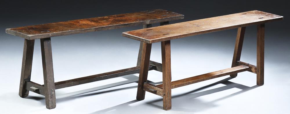 Pair of French Provincial Carved Oak Benches, 19th c., (1 of 1)