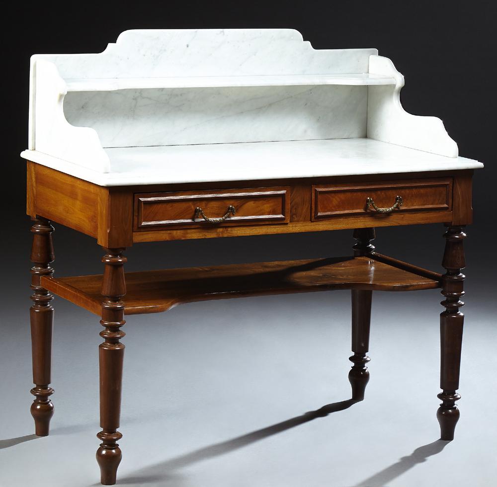 French Provincial Carved Walnut Marble Top Washstand, (1 of 1)