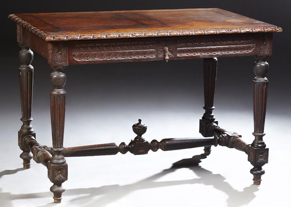 French Carved Oak Henri II Style Writing Table, c. (1 of 1)