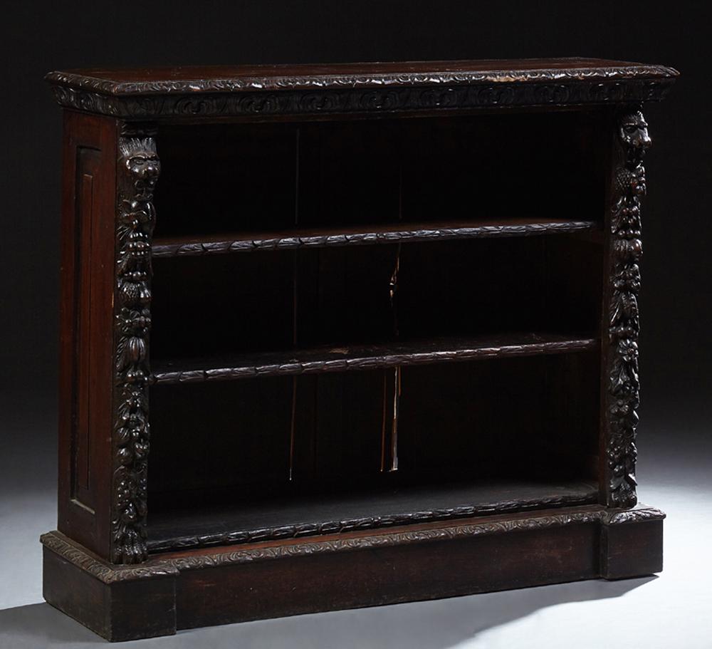 French Louis XIII Style Carved Oak Open Bookshelf, c. (1 of 1)