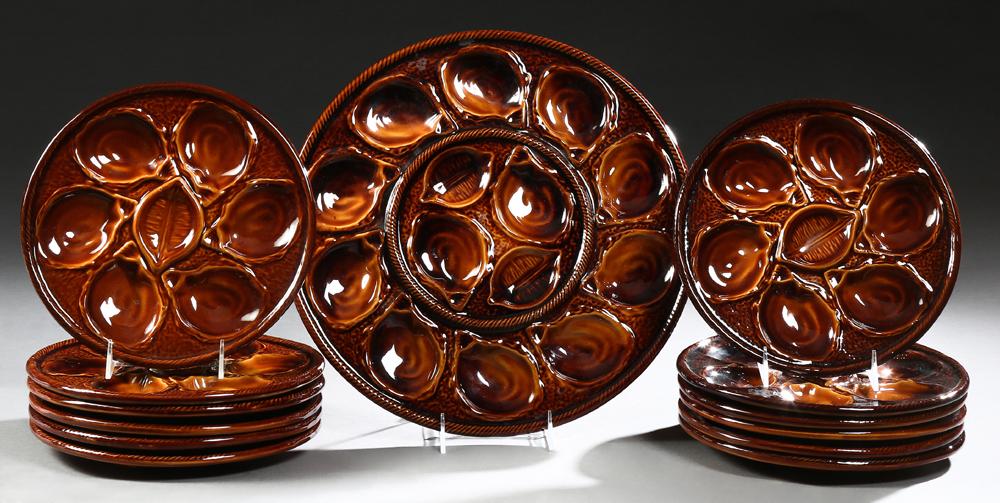 French Thirteen Piece Majolica Oyster Set, early 20th (1 of 1)