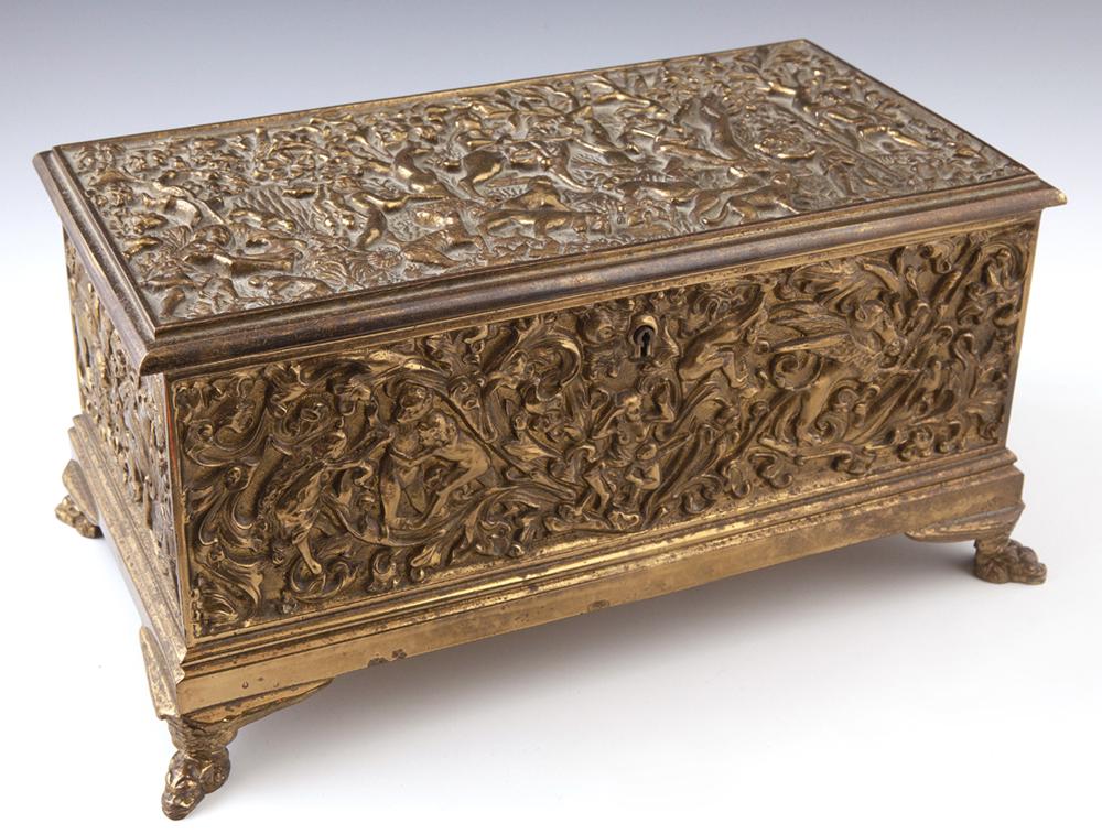Continental Bronze Jewelry Box, 20th c., with relief (1 of 2)