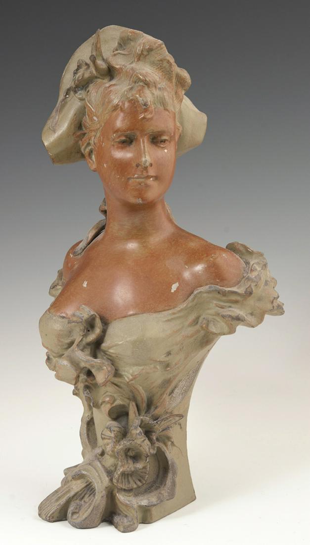 Art Nouveau Patinated Spelter Bust, c. 1900, of a woman (1 of 1)