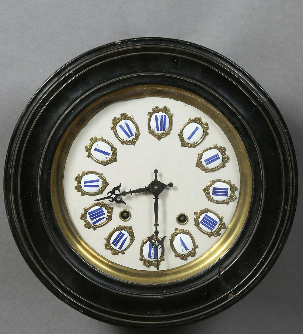 French Ebonized Pine Circular Wall Clock, c. 1870, time (1 of 1)