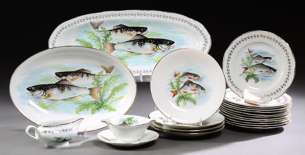Twenty Piece Assembled French Porcelain Fish Set, 20th (1 of 2)