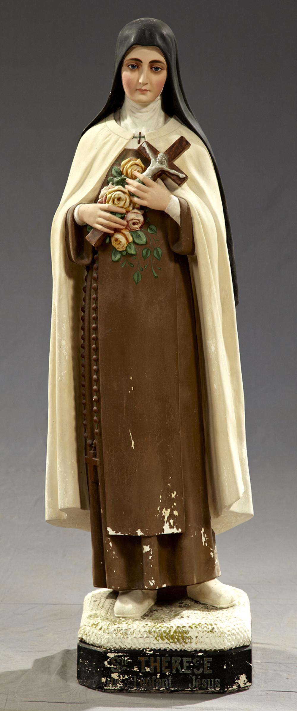 Large Plaster Statue of St. Therese, 19th c., on an (1 of 1)