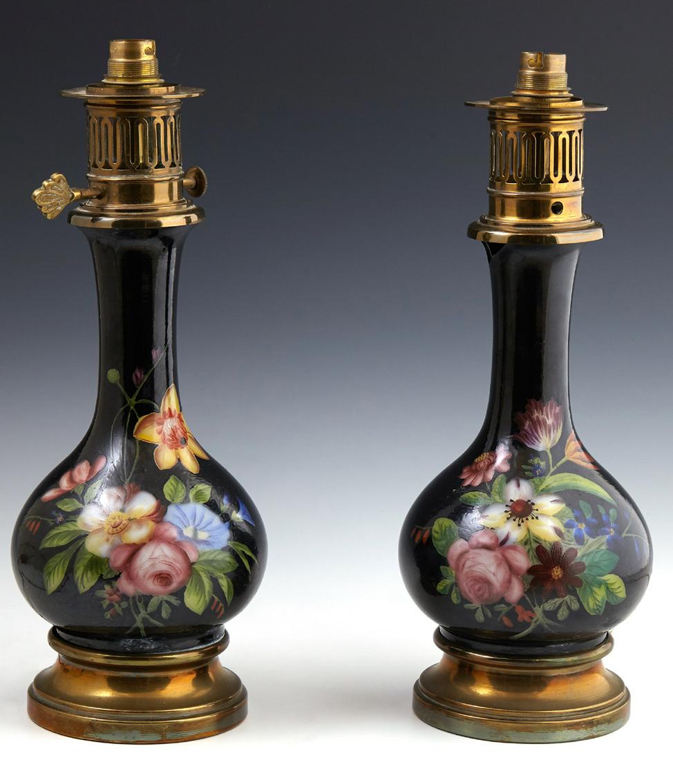Pair of French Porcelain Oil Lamps, c. 1870, the black (1 of 1)