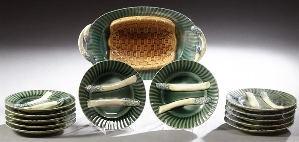 French Thirteen Piece Faience Asparagus Set, c. 1900, (1 of 2)