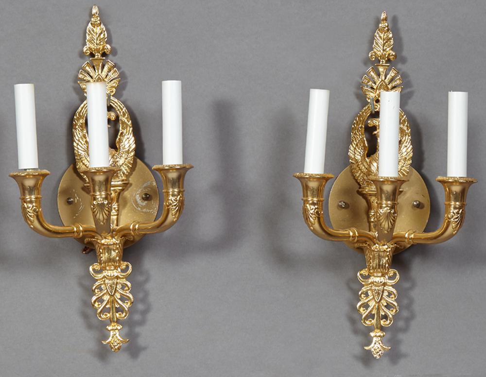 Pair of Gilt Brass French Empire Style Three Light (1 of 2)