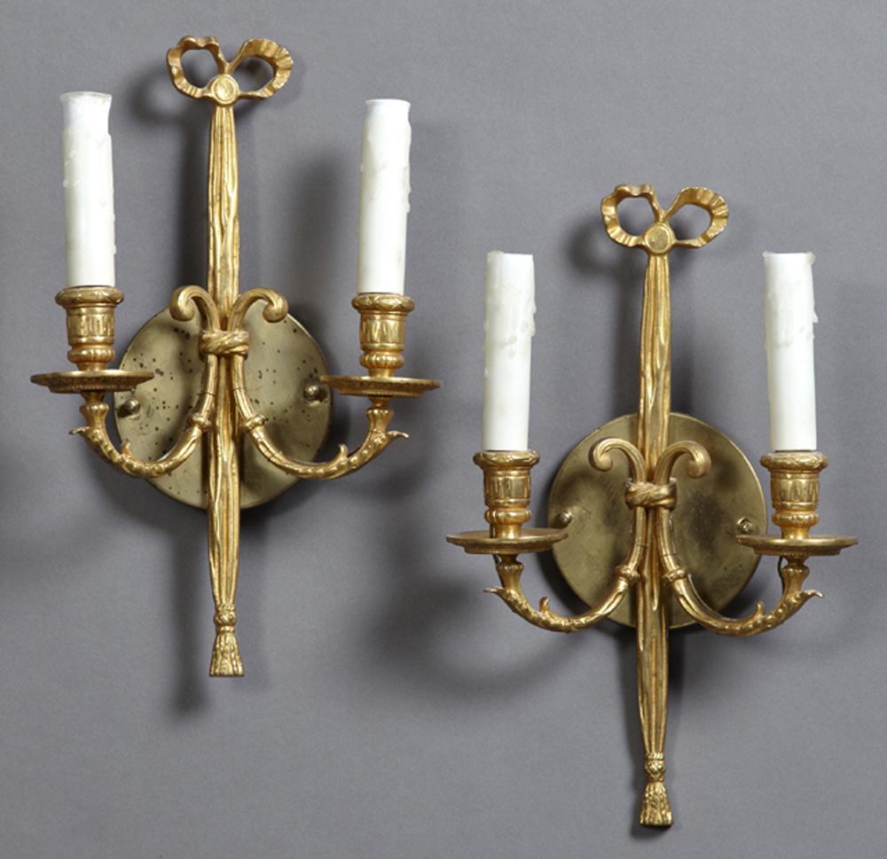 Pair of Louis XV Style Gilt Brass Two Light Sconces, (1 of 1)