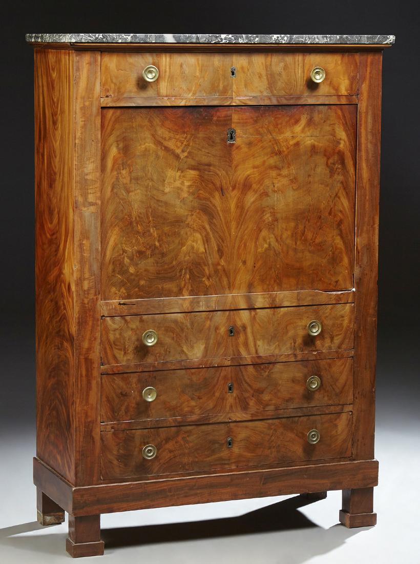 French Empire Carved Walnut Marble Top Secretary (1 of 2)